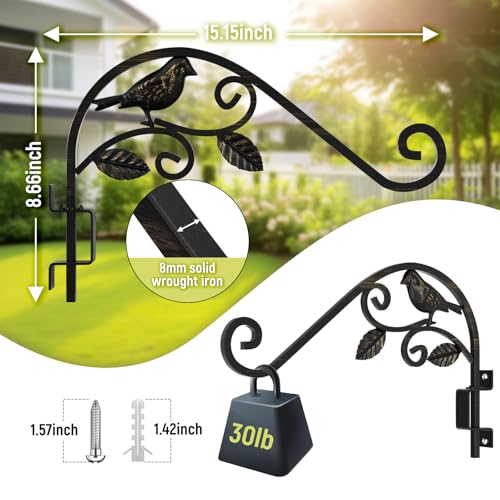 2 Pack Plant Hangers Outdoor 15.15 inch Swivel Plant Wall Hanger Sturdy Wrought Iron Plant Hangers Indoor Wall Mount, Hanging Plant Bracket for Bird Feeders, Planters, Lanterns, Wind Chime - color: Black - 2 Pack