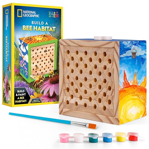 National Geographic Build a Bee Habitat Nature Craft Kit for Kids | Build and Paint a Mason Bee House, Outdoor Nature Craft, Pollinator Learning, Solitary Bee Hotel, Birthday Gift - style: DIY Bee Habitat