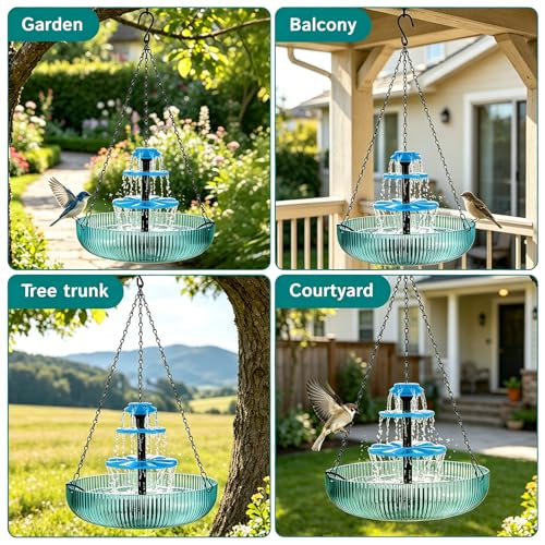 3-Tier Solar Hanging Bird Bath Fountain, 16.4 ft Cord (2 Tier Solar Powered) - color: 2 Tier Solar Powered