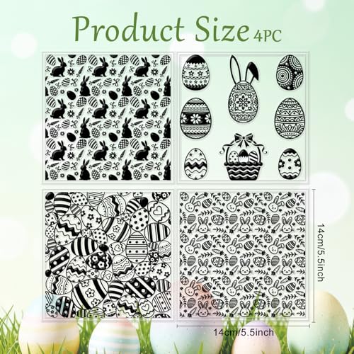 CHGCRAFT 4 Pcs Easter Polymer Clay Texture Sheets Bunnies Silicone Texture Stamp Easter Eggs Clay Texture Mat Background Modeling Pattern Pad for Jewelry and Clay Earrings Tools, 5.5x5.5 inch - style: Easter Background