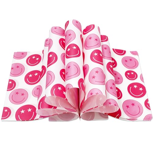 JarThenaAMCS 150 Pcs Preppy Wax Paper Pink Smile Face Deli Paper Tissue Sandwich Wrap Waterproof Oil-Proof Picnic Liners for Party Kitchen Supplies, 9.8 x 8.3 Inch - color: Preppy Smile Face