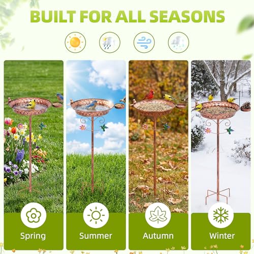 Metal Bird Bath for Outside, 40 Inch Tall Standing Bird Baths Bowl with Detachable Birds Feeder, Heavy Duty Birdbaths for Outdoors, Garden Yard Decor, Copper - size: 40''