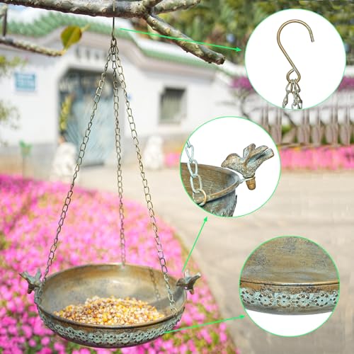 Metal Hanging Bird Bath, Hanging Bird Baths for Outdoors | Birdbath Hanging for Outside Bird Feeder Seed Tray Garden Yard Decor - color: gold-E