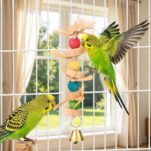 Hypeety Parrot Pet Bird Chew Bird Toys Parakeet Toys Wooden Straw with Bell Cage Swing Toys Bird Cage Hanging Accessory - color: Wooden Straw