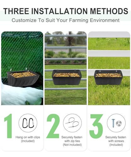 Chicken Feeder, 2 Pack, Poultry Feeders and Waterers, Hanging Goat Feeder, Livestock Fence Feeder, Feed Trough and Waterer Bucket with Clips, Black - color: 2 Pack Black