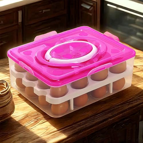 Ortable Large Capacity Double-layers Egg Storage Container Holds 24 Eggs Shatter-proof Non-slip Eggs Holder with Handle (Purple) - color: Purple