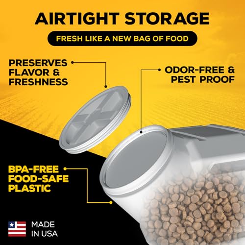 Vittles Vault Pawprint Pet Food Storage Container For Dog Food, Kibbles/Bird Seed/Oatmeal/Rice/Flour/Cereal, BPA Free, Plastic, Sealed Airtight For Cat Food, Up To 25 lb, Made in USA, With Scoop, Gray - size: 25 Pounds