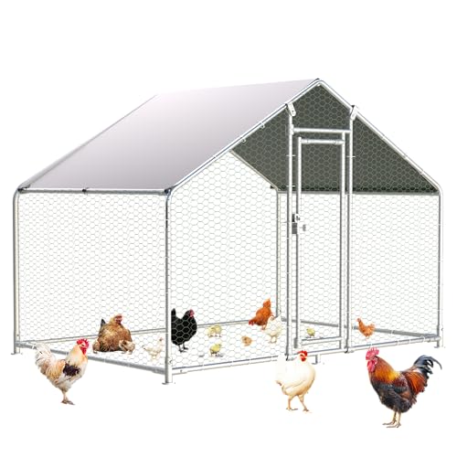 Large Metal Chicken Coops 6.4Lx9.84Wx6.6H FT for 8/10/16 Chickens with Run, Walk in Chicken Run Chicken Pen with Cover and Feeding Door, Spire Poultry Cage Hen House for Yard with Cover - size: 6.4'L x 9.84'W x 6.6'H