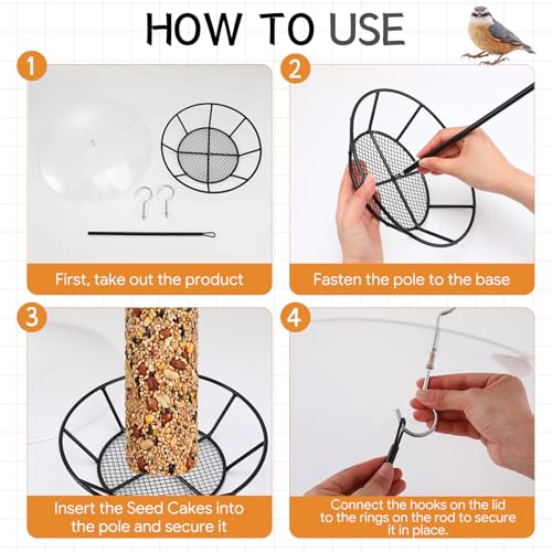 1 Pack Cylinder Bird Feeder Outdoor Metal Seed Cake Feeder with Clear Rain Proof Cover Hanging Chew-Proof Backyard Wild Bird Feeding Feeders for Outdoors Garden(Mesh Bottom) - style: Mesh Bottom