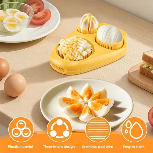 3 in 1 Boiled Egg Slicer, 3 Slice Modes Chopper Cutter with Brush, Manual Egg Slicer Steel Wire Dicer for Hard Boiled Eggs, Kitchen Gadget for Soft Fruit Butter, Labor Saving (Yellow) - color: Yellow