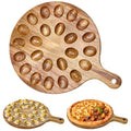 Wood Deviled Egg Holder Board Platter Serving Tray Eggs Carrier Plate Dish | Round Wooden Egg Container Cheese Charcuterie Boards Christmas Thanksgiving Hosting Essentials Easter Gift Devil Egg Holder