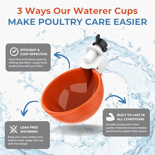 Lil'Clucker Large Automatic Chicken Waterer Cups | Chicken Water Feeder Suitable for Chicks, Duck, Goose, Turkey and Bunny | Poultry Water Feeder Kit (Orange, 5-Pack) - size: 5-Pack