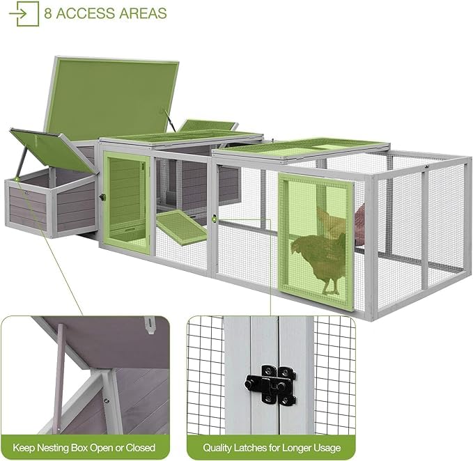 GUTINNEEN 103 in Large Chicken Coop and Run, Outdoor Wooden Chicken House for 4-6 Chickens, Hen House Poultry Cage with Nest Box, Grey - size: 103"L x 39"W x 26.8"H