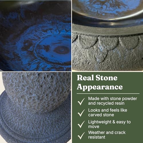 Pedestal Birdbath with Solar Fountain, Resin Stone Composite Outdoor Garden Decor, Standing Bird Bath for Outside Patio Yard, 23-Inch Tall, Garden Fountain, Resin Bird Baths, Hummingbird Bowl - color: Sea Blue