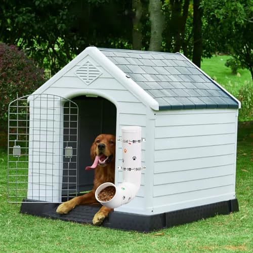 Gravity Dog Self Feeder, Automatic PVC Pipe Pet Food Dispenser, Large Capacity Hanging Chicken Feeder Station, Auto Refill Bowl for Cat Dog Chicken Turkeys Indoor & Outdoor Use, White
