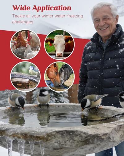 Pawfly 50 W Bird Bath Heater for Outdoors, Birdbath Heater with Thermostat | IPX8 Waterproof Submersible Bird Bath Deicer, Chicken Water Heater, Winter Water Heater for Livestock Wildlife