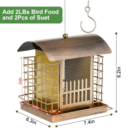 Suet Bird Feeders for Outdoors Hanging, Upgraded Metal Cage Birdfeeder | 2-in-1 Bird Feeder Attracts Woodpeckers, Finches, Sparrows - Wild Bird Feeder Ideal for Garden Yard Decor & Gift