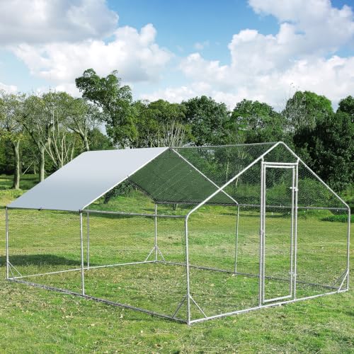 Large Metal Chicken Coop Round Top Upgrade Tri-Supporting Wire Mesh Chicken Run,Chicken Pen with Water-Resident and Anti-UV Cover,Duck Rabbit House Outdoor (13.1'L x 9'W x 6.5'H) - size: 157.2"L x 108.0"W x 78.0"H