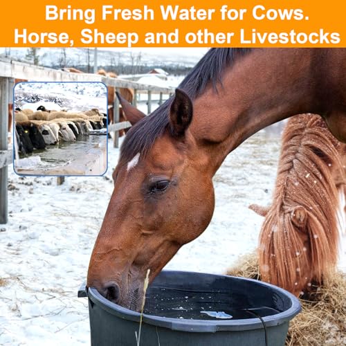 500W Chicken Water Heater w/Thermostat, Aluminum Cast Bird Bath Heater & Pond Deicer, Winter Trough Heater for Poultry, Horses, Cows