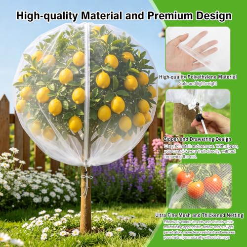 4PCS 4.6Ft × 5.9Ft Fruit Tree Netting with Zipper and Drawstring, 60 Mesh Thickened Garden Bird Netting for Blueberry Bushes, Fruits, Vegetables, Insect Bird Barrier Mesh Protective Cover - size: 4.6Ft × 5.9Ft