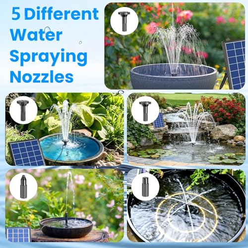 Antfraer 4W Solar Fountain Pump with Pond Filter, Solar Pond Filter Kit with 5 Nozzles & PVC Tubing, Solar Water Fountain for Outdoor Bird Bath, Small Ponds, Water Circulation & Oxygenation - style: 4W