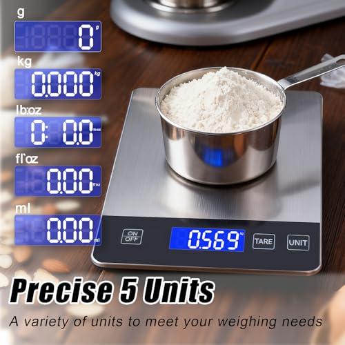 Food Kitchen Scale, 33lb Food Scale Precisely Measures Grams and Ounces for Baking and Cooking, 304 Stainless Steel Kitchen Scale for Food with LCD Display, Batteries Included - style: Battery / 33lbs