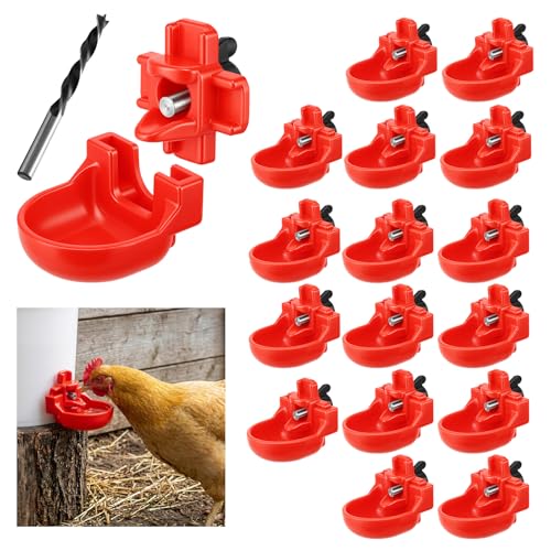 Automatic Chicken Water Nipples and Chicken Water Cups with Drip Catchers, Leak-Proof Gravity Fed Poultry Watering System with Drill Bit for Hens, Ducks and Quails (16 Pack) - color: 16 Pack