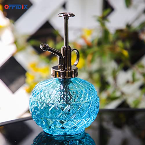 Glass Plant Mister Vintage Spray Bottle Blue Spritzer with Top Pump | Glass Fine Mist Misters, 300ML Small Plant Empty Bottle Decor, Mini Watering Can for Indoor Outdoor Garden Succulent Plants - color: I-Blue