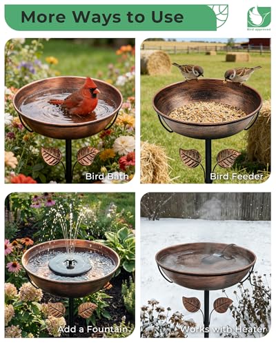 13" Metal Bird Bath for Outside 3" Deep Removable Bowl with Stake | Easy Cleaning, Weather Resistant, 5-Prong Stability, Adjustable Height, 1.4 Gal Capacity, Bird Lover Gift - size: 13 "diameter, 3" depth