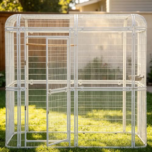 Wonline Large Walk-in Bird Cage Aviary, White | Extra-large outdoor cage for macaws, cockatoos, parrots, canaries. Double doors, 86.5"L×60.5"W×80.4"H - color: White