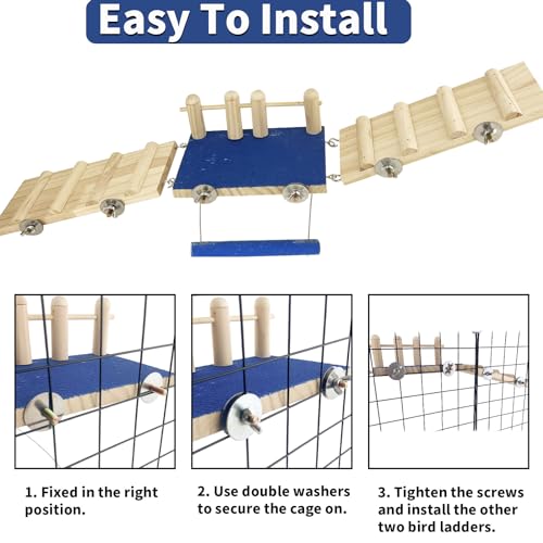 FlidRunest Bird Toy, Parrot Perch Platform with Swing and Ladder, Bird Perch Paw Grinding Rough-surfaced, Wooden Climbing Exercise Stands for Parakeet, Parrot, Lovebird, Cockatiel, Hamster