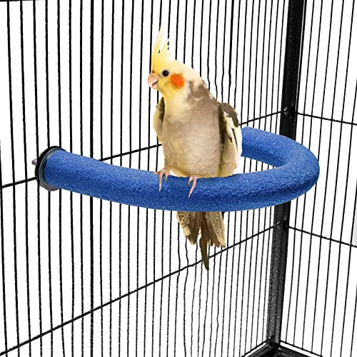 FrgKbTm U Shape Parrot Perch Stand Toy Bird Platform Sand Paw Grinding Clean Stick Exercise Conure Budgie Cockatiel Cage Accessories (Small-Blue)