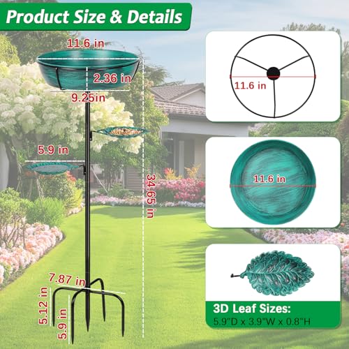 Metal Outdoor Bird Bath, Rust-Proof Removable Bowl for Garden Decor Green | Freestanding Birdbath & Birdfeeder with Heavy-Duty Base, Bird Bowl for Lawn Patio Yard Bird Feeding Decor, Easy to Install - color: Green