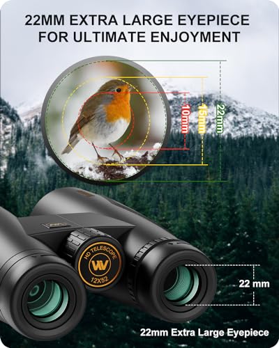 12 * 52 HD Binoculars High Powered, Binoculars for Bird Watching with Upgraded Phone Adapter,BaK4 Prisms,22mm Large Eyepiece,Clear Low Light Vision,Binocular for Hunting,Travel,Cruise
