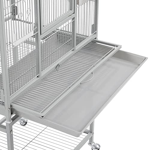 Topeakmart 53.5inch Height Large Bird Cage Extral Space Parrot Cage with Wooden Perch & Stand for Conures Parakeets Budgies, Light Gray - color: light gray