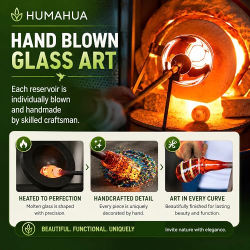 Humming Bird Feeders for Outdoors, Ant Proof Hummingbird Feeder, Weather Resistant Hummingbird Feeder Glass, No Leak Humming Bird Feeder Glasses, Bebedero para Colibri, 6 Hand-Blown Glass Ports