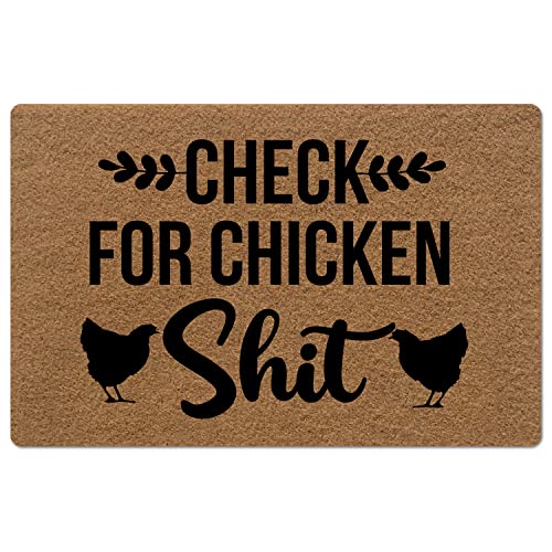 Funny Chicken Doormat, Low Profile Non Slip Entry Rug, 23.6x15.7 Inch | Low profile polypropylene doormat with rubber backing and chicken-themed humor for porch, entryway, patio, and front door.