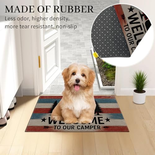 Camper Doormat 17x29.5 Inch, Rustic Striped Camper Van Indoor Door Mat, Funny Camping Non-Slip Welcome Rug Gifts for Living Room, Kitchen, Bedroom,Farmhouse Decor - color: Camper