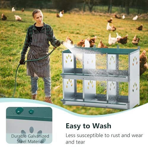 6 Compartment Chicken Nest Box, 6 Room Galvanized Steel Rustproof Metal Nesting Boxes, Chicken Egg Collection Laying Box for Hens - size: 6 Compartment