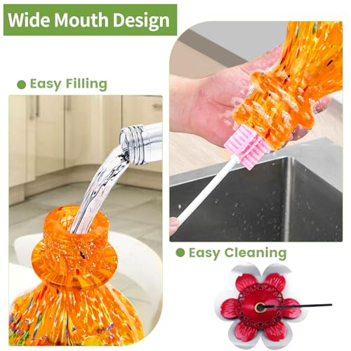 Glass Hummingbird Feeders for Outdoors Hanging with ant Moat, Orange | Hand Blown, 24oz, 5 Bee-Proof Ports, 360° Perch, Leak-Proof, Easy Refill & Clean, Garden Decor, Gifts for Mom Dad Women Men - color: Orange Fireworks