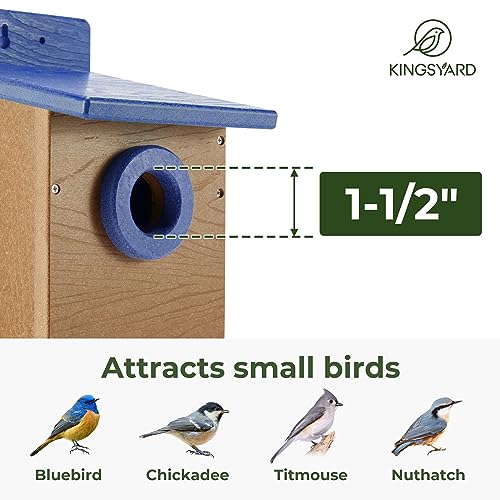 Kingyard Bluebird House, Outdoor Bird House with Predator Guard | Recycled poly lumber nesting box with a 1.5-inch entrance hole, clear viewing panel, bottom ventilation holes
