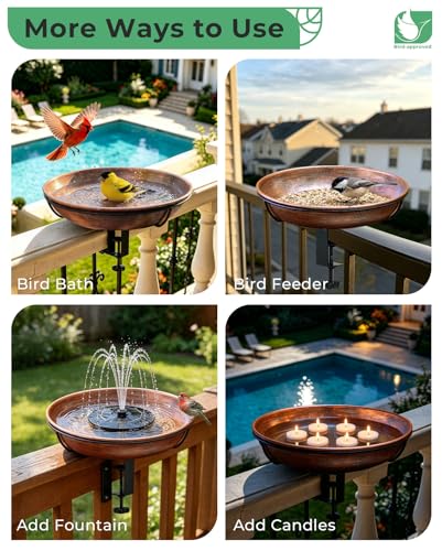 Deck Mounted Bird Bath with Adjustable Clamp, Removable Metal Bowl | 0.7 Gal Capacity, Easy Clean, Balcony Deck Use, Stable Railing Mount