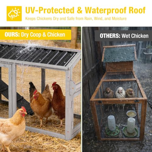Aivituvin 83in Chicken Coop Mobile Hen House Outdoor Wooden Poultry Cage with Wheels Nesting Box Run for 2-4 Chickens - color: Grey, size: 83.3"L x 26.0"W x 42.0"H