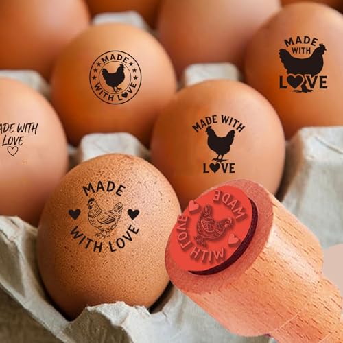 AHANDMAKER 5 Styles Small Wooden Rubber Egg Stamp Mini Chicken Egg Text Theme Stamp Unique Designs for Easter Egg Decoration DIY Making Scrapbooking Card Stamping Crafting - style: Chicken Egg Text