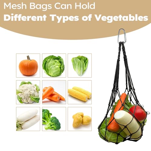 2PCS Chicken Vegetable Hanging Feeder Bags, Reusable String Bag Net Hanging Feeder for Chickens Ducks Coops Toy, Enrichment Toys, Treat Holder, No Waste Poultry Accessory(Black) - color: Black