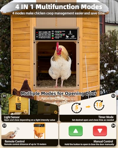 Automatic Chicken Coop Door Solar Powered, Pet Deluxe Chicken Door with Programmable Timer & Light Sensor, Anti-Pinch Safety, 7W Solar Panel, Aluminum Alloy with 10 Wire Clips Solar Chicken Door-Brown - color: Brown