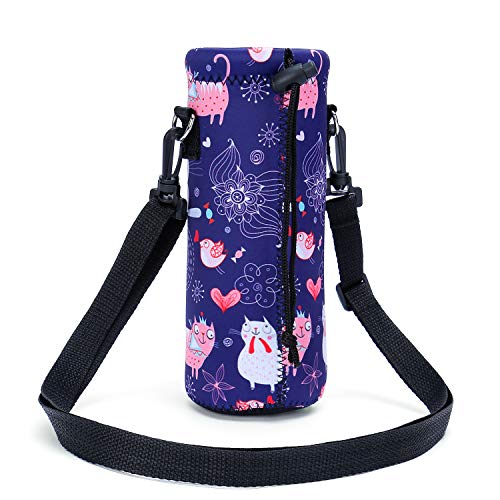 AMARY 500ML Neoprene Water Bottle Carrier Bag with Adjustable Shoulder Strap,Insulated Water Bottle Cover for Stainless Steel/Glass/Plastic Bottles 16.9OZ (cat) - color: Cat