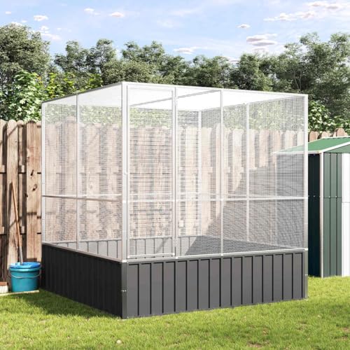 Large Bird Aviary Outdoor Chicken Coop 83" x 81" x 83" Galvanized Steel Parrot Cage with Lockable Door and Mesh Grid Walk-in Poultry Pen for Ducks Rabbits Anthracite and Silver - color: Silver
