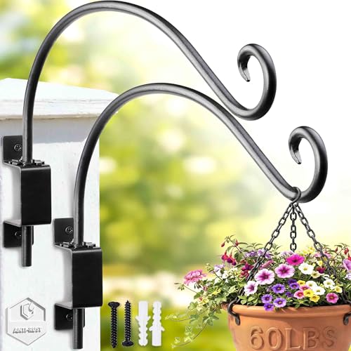 Swivel Plant Hanger Bracket Outdoor 2-Pack, 16" 60lbs Heavy-Duty Metal Hook | 180° Adjustable Rotation, Rust-Resistant Coating, Complete Hardware Included, for Hanging Baskets Bird Feeders Lanterns - size: 16"-2PCs