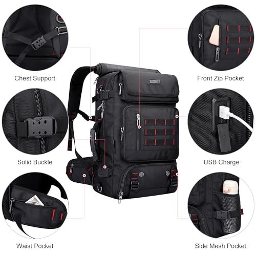 WITZMAN Carry on Travel Backpack for Men Airline Approved Fits 16" Laptop | Nylon 3 in 1 Luggage Duffle Bag with USB Charging Port, Shoe Compartment, For Weekend Getaway, Overnight Trip, B682 Black - color: 01.black